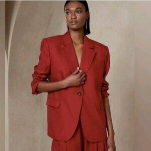 Banana Republic Women’s Wine Red Lena Linen Relaxed Blazer Jacket Size XL